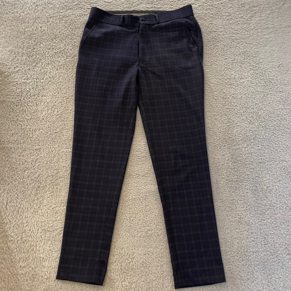 State & Liberty Glen Plaid Wool Blend Pant Men 30 (Fits 32x28) Navy Athletic Fit